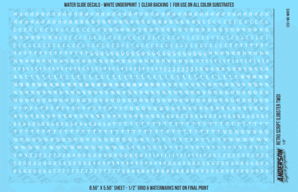 ASG Waterslide Decals - Retro Script Lettering Numbers 1/8"
