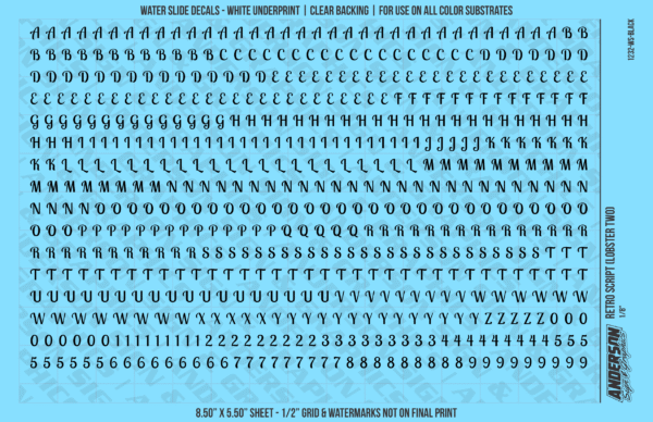 ASG Waterslide Decals - Retro Script Lettering Numbers 3/16"