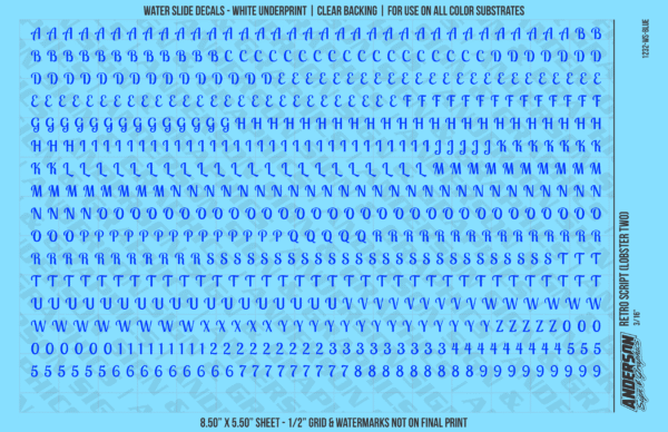ASG Waterslide Decals - Retro Script Lettering Numbers 3/16"