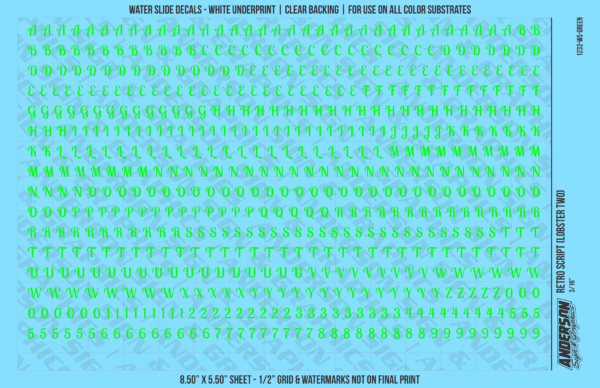 ASG Waterslide Decals - Retro Script Lettering Numbers 3/16"