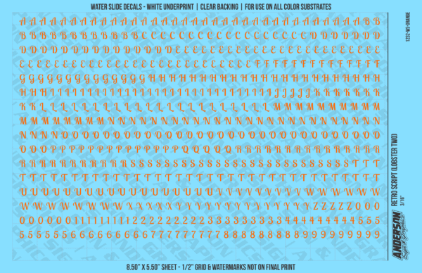 ASG Waterslide Decals - Retro Script Lettering Numbers 3/16"