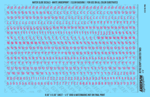ASG Waterslide Decals - Retro Script Lettering Numbers 3/16"