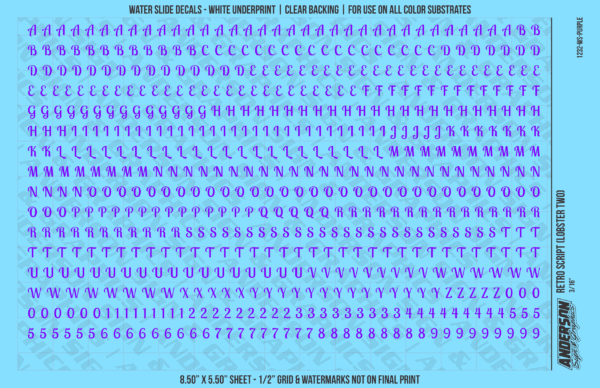 ASG Waterslide Decals - Retro Script Lettering Numbers 3/16"