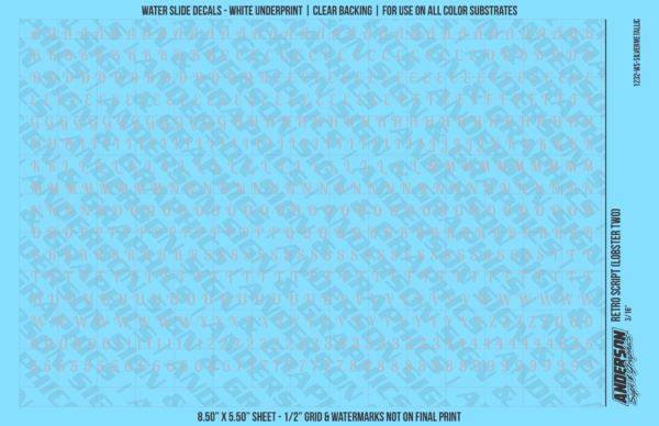 ASG Waterslide Decals - Retro Script Lettering Numbers 3/16"