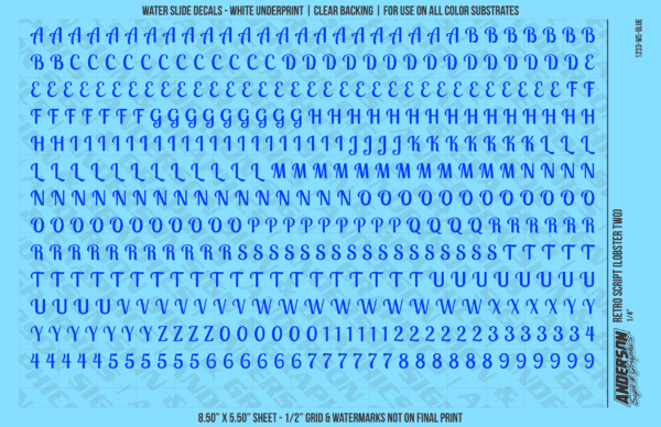 ASG Waterslide Decals - Retro Script Lettering Numbers 1/4"