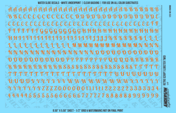 ASG Waterslide Decals - Retro Script Lettering Numbers 1/4"