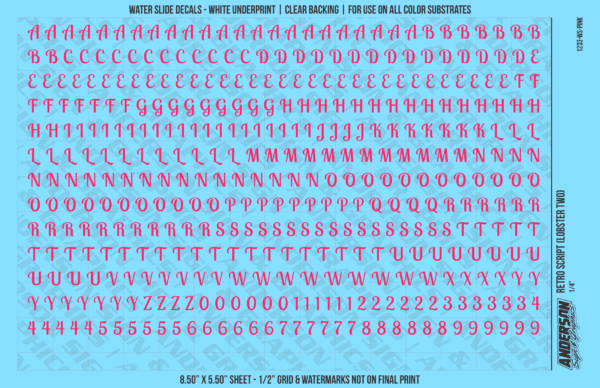 ASG Waterslide Decals - Retro Script Lettering Numbers 1/4"