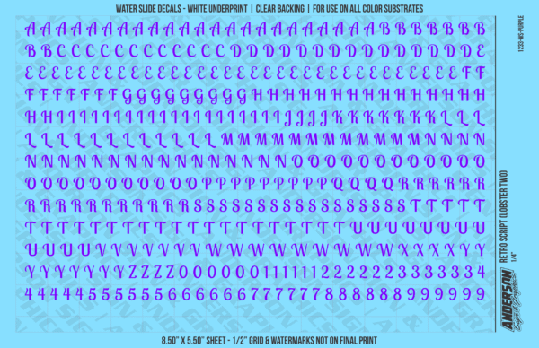 ASG Waterslide Decals - Retro Script Lettering Numbers 1/4"
