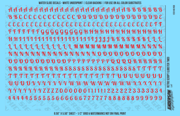 ASG Waterslide Decals - Retro Script Lettering Numbers 1/4"