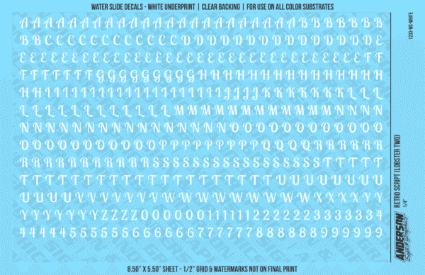 ASG Waterslide Decals - Retro Script Lettering Numbers 1/4"