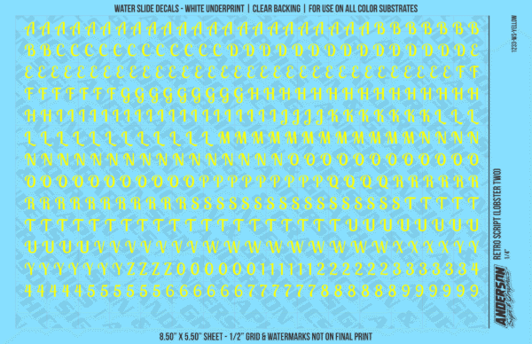 ASG Waterslide Decals - Retro Script Lettering Numbers 1/4"