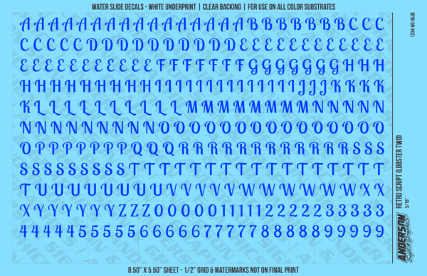 ASG Waterslide Decals - Retro Script Lettering Numbers 5/16"