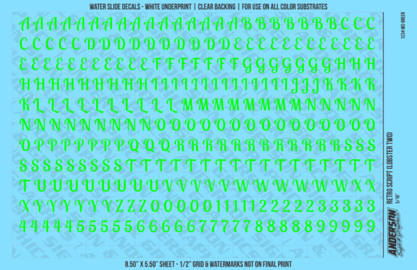 ASG Waterslide Decals - Retro Script Lettering Numbers 5/16"