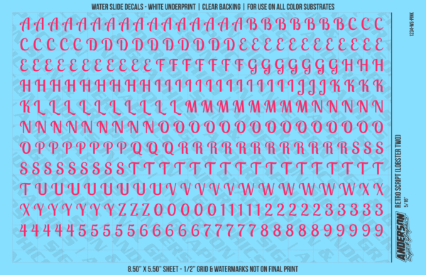 ASG Waterslide Decals - Retro Script Lettering Numbers 5/16"
