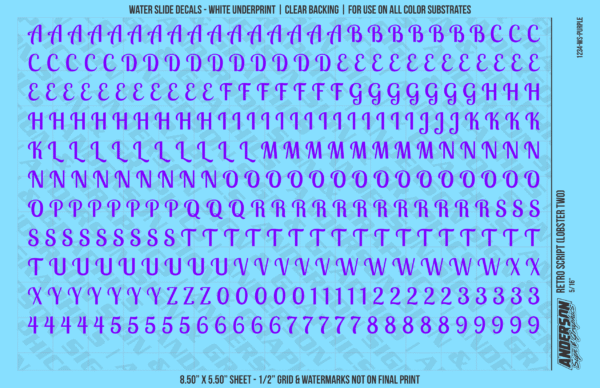ASG Waterslide Decals - Retro Script Lettering Numbers 5/16"