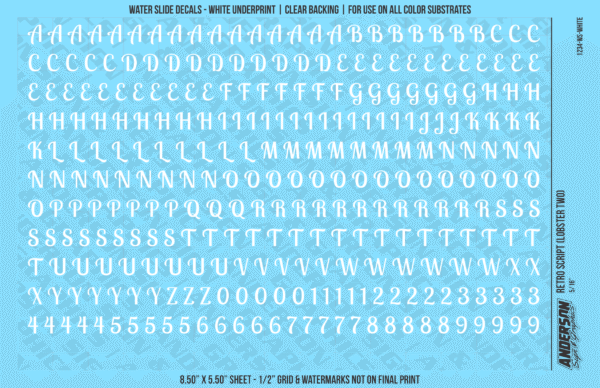ASG Waterslide Decals - Retro Script Lettering Numbers 5/16"
