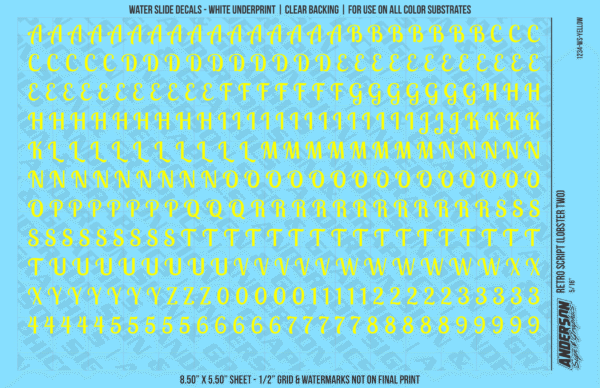 ASG Waterslide Decals - Retro Script Lettering Numbers 5/16"