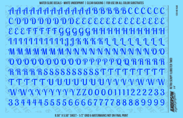 ASG Waterslide Decals - Retro Script Lettering Numbers 3/8"