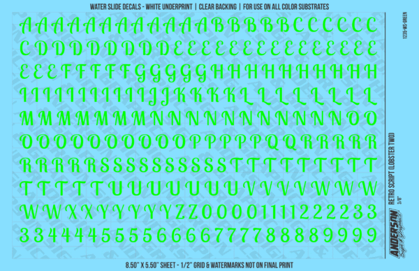 ASG Waterslide Decals - Retro Script Lettering Numbers 3/8"