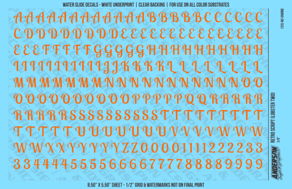 ASG Waterslide Decals - Retro Script Lettering Numbers 3/8"