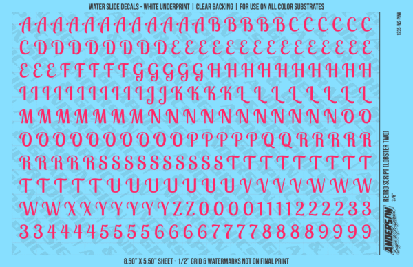 ASG Waterslide Decals - Retro Script Lettering Numbers 3/8"