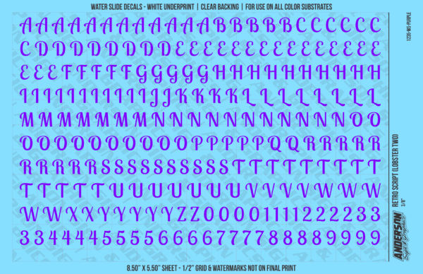 ASG Waterslide Decals - Retro Script Lettering Numbers 3/8"