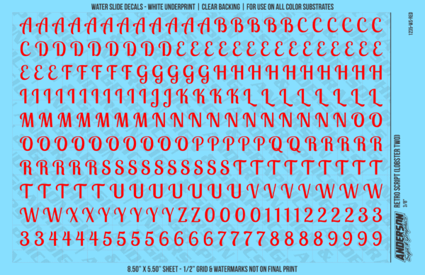 ASG Waterslide Decals - Retro Script Lettering Numbers 3/8"