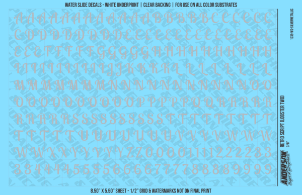 ASG Waterslide Decals - Retro Script Lettering Numbers 3/8"