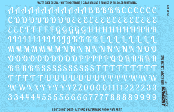 ASG Waterslide Decals - Retro Script Lettering Numbers 3/8"
