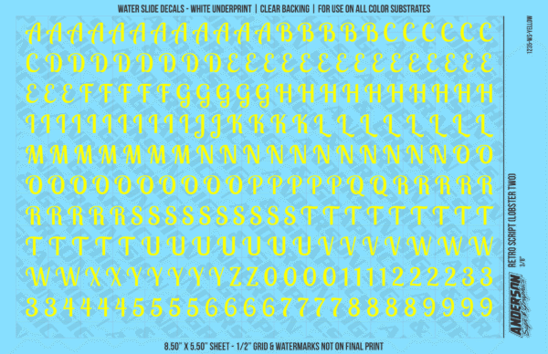 ASG Waterslide Decals - Retro Script Lettering Numbers 3/8"