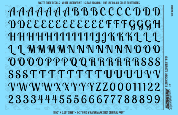 ASG Waterslide Decals - Retro Script Lettering Numbers 1/2"