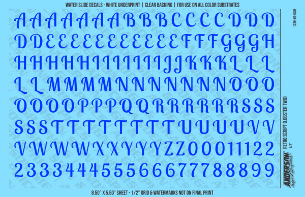 ASG Waterslide Decals - Retro Script Lettering Numbers 1/2"