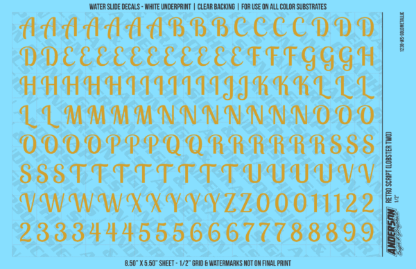 ASG Waterslide Decals - Retro Script Lettering Numbers 1/2"