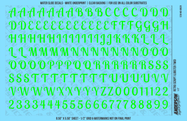 ASG Waterslide Decals - Retro Script Lettering Numbers 1/2"