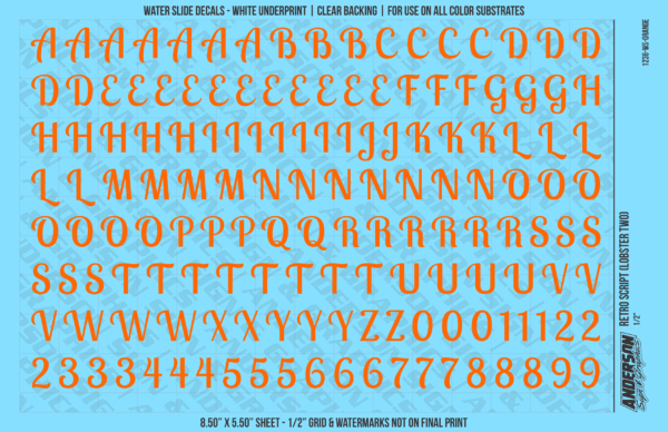 ASG Waterslide Decals - Retro Script Lettering Numbers 1/2"