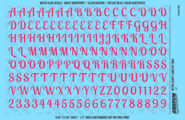 ASG Waterslide Decals - Retro Script Lettering Numbers 1/2"