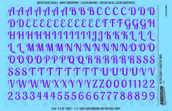 ASG Waterslide Decals - Retro Script Lettering Numbers 1/2"