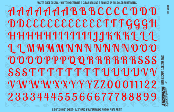 ASG Waterslide Decals - Retro Script Lettering Numbers 1/2"