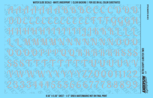 ASG Waterslide Decals - Retro Script Lettering Numbers 1/2"