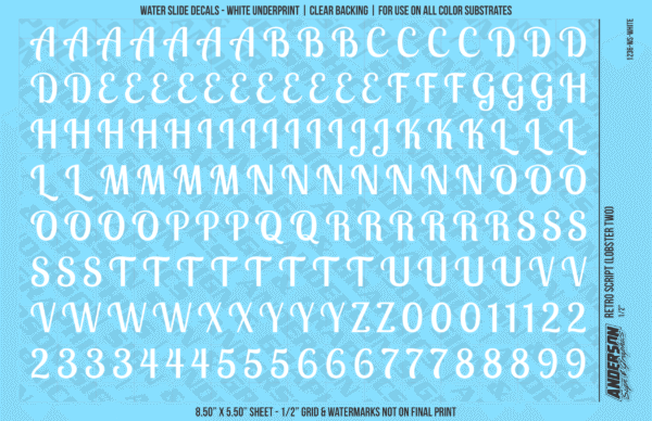ASG Waterslide Decals - Retro Script Lettering Numbers 1/2"