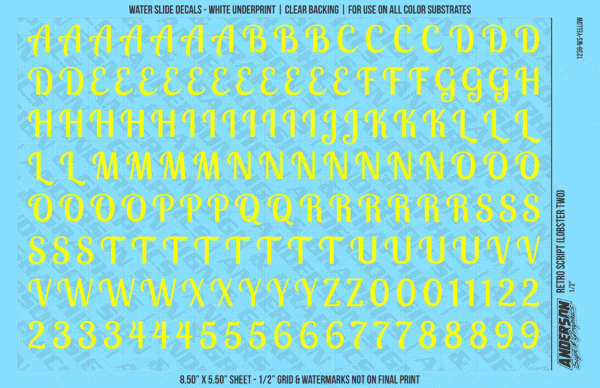 ASG Waterslide Decals - Retro Script Lettering Numbers 1/2"