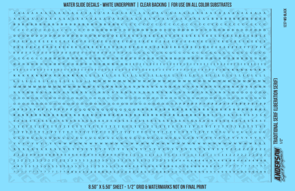 ASG Waterslide Decals - Traditional Serif Lettering Numbers 1/16"