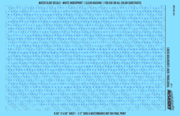 ASG Waterslide Decals - Traditional Serif Lettering Numbers 1/16"