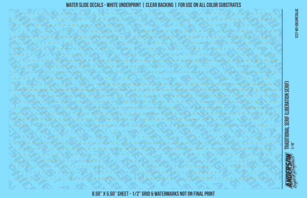 ASG Waterslide Decals - Traditional Serif Lettering Numbers 1/16"