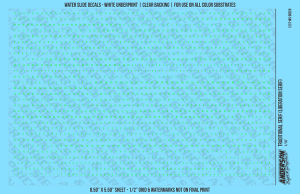 ASG Waterslide Decals - Traditional Serif Lettering Numbers 1/16"