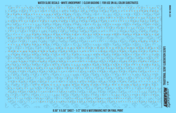 ASG Waterslide Decals - Traditional Serif Lettering Numbers 1/16"