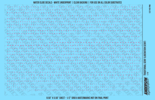 ASG Waterslide Decals - Traditional Serif Lettering Numbers 1/16"