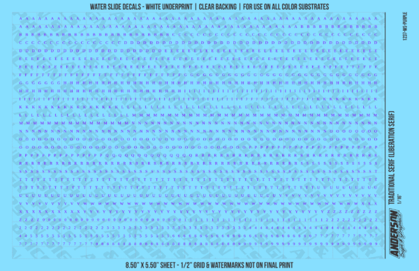 ASG Waterslide Decals - Traditional Serif Lettering Numbers 1/16"