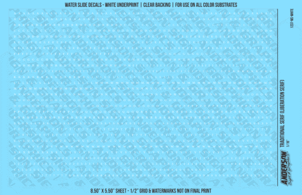ASG Waterslide Decals - Traditional Serif Lettering Numbers 1/16"