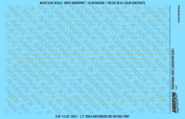 ASG Waterslide Decals - Traditional Serif Lettering Numbers 3/32"